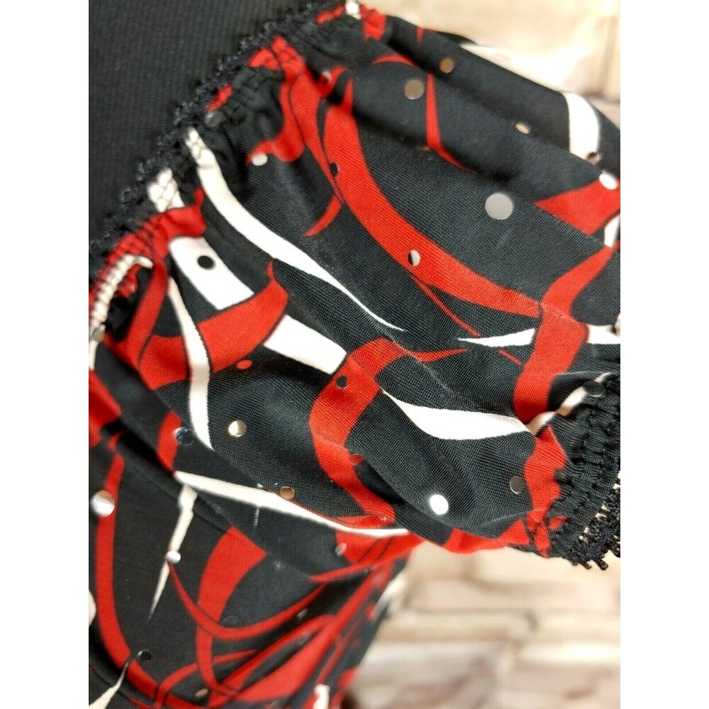 Agenda Womens Petite M Sequin Top Blouse Red Black - Picture 9 of 10